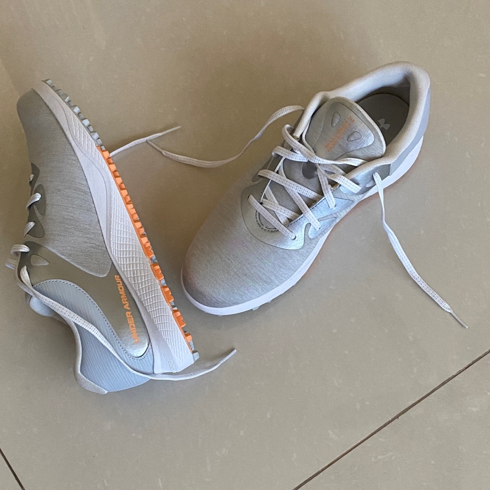 Under Armour Kids' Light Gray and Orange Sneakers
